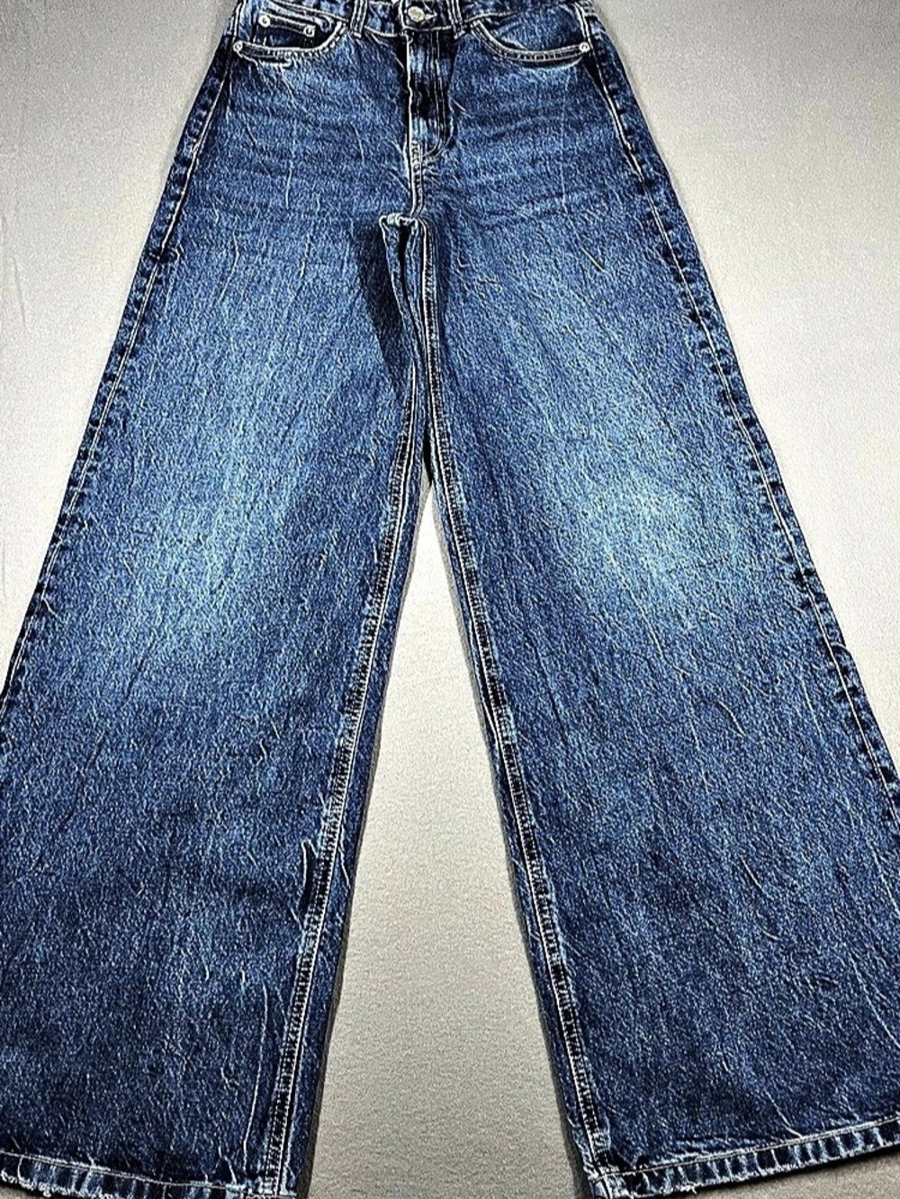 Zara Wide Leg Jeans Blue Medium Sz 4 boho minimalist